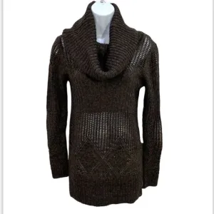 Moda International Brown Cowl Neck Semi Sheer Thick Knit Sweater Dress