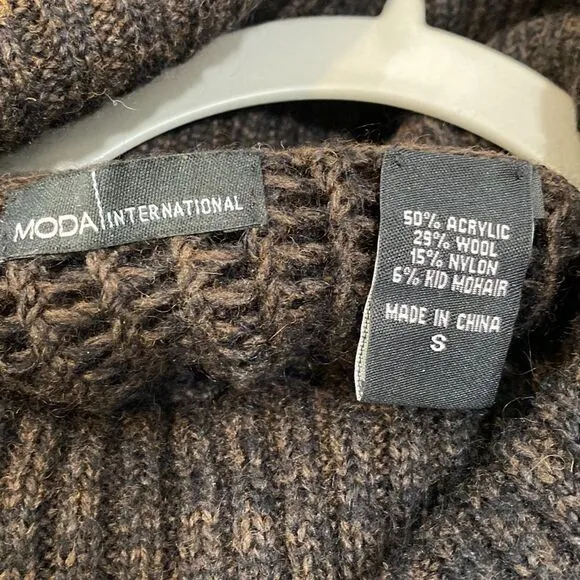 Moda International Brown Cowl Neck Semi Sheer Thick Knit Sweater Dress