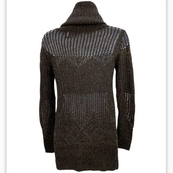 Moda International Brown Cowl Neck Semi Sheer Thick Knit Sweater Dress