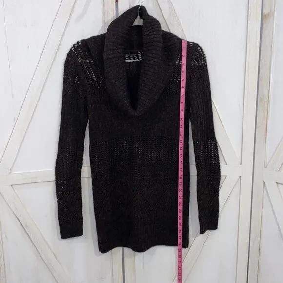 Moda International Brown Cowl Neck Semi Sheer Thick Knit Sweater Dress