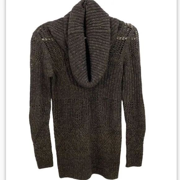 Moda International Brown Cowl Neck Semi Sheer Thick Knit Sweater Dress