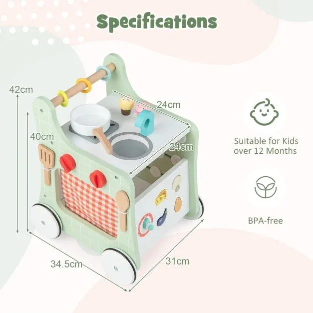 Montessori 6-in-1 Posture Developing Baby Walker | Busy Board and Mini Toy Kitchen | 12m 
