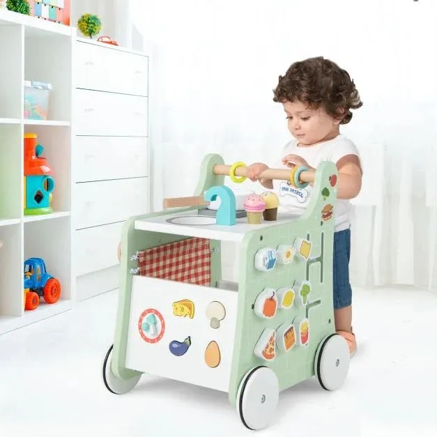 Montessori 6-in-1 Posture Developing Baby Walker | Busy Board and Mini Toy Kitchen | 12m 