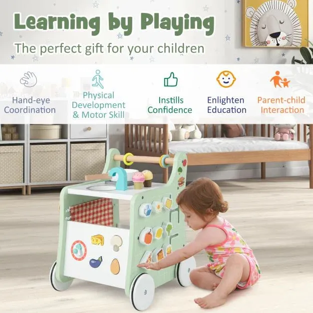 Montessori 6-in-1 Posture Developing Baby Walker | Busy Board and Mini Toy Kitchen | 12m 
