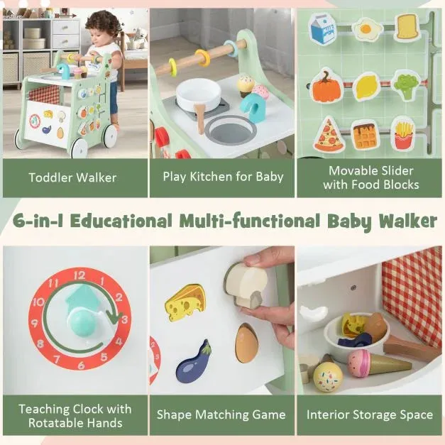 Montessori 6-in-1 Posture Developing Baby Walker | Busy Board and Mini Toy Kitchen | 12m 