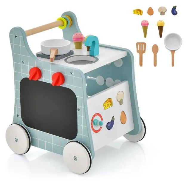 Montessori 6-in-1 Posture Developing Baby Walker | Busy Board and Mini Toy Kitchen | 12m 