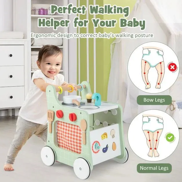 Montessori 6-in-1 Posture Developing Baby Walker | Busy Board and Mini Toy Kitchen | 12m 