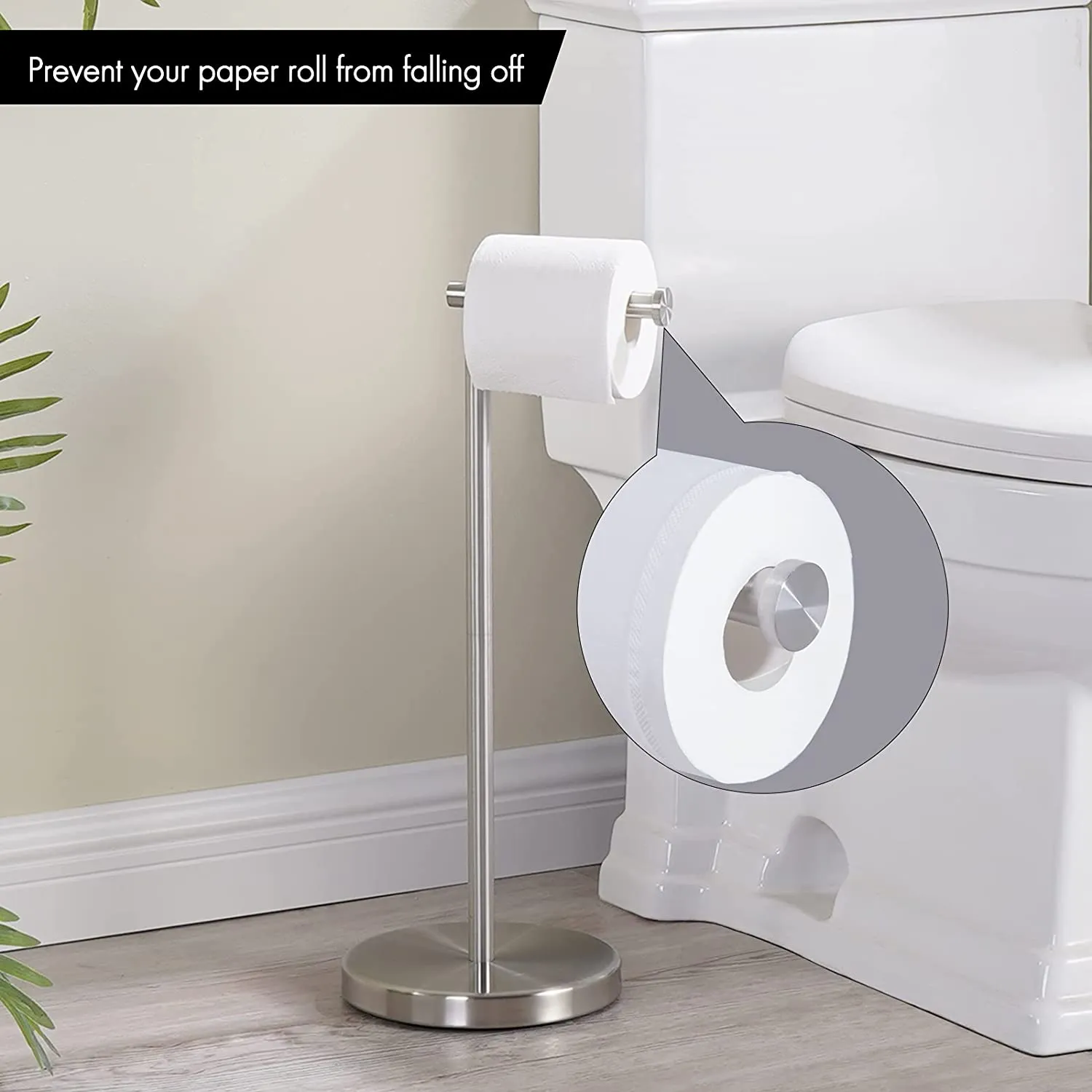 New KES Free Standing Toilet Paper Stand, Stainless Steel Rustproof, Modern Brushed Finish