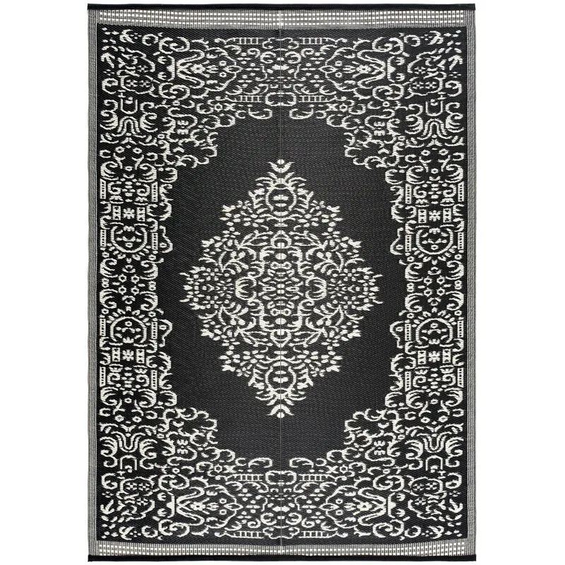 New Large 8Ft x 10Ft Stain & Fade Resistant Black & White Medallion Indoor/Outdoor Beverly Rugs Area Rug! Retails $310 