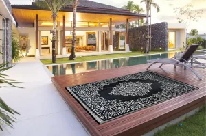 New Large 8Ft x 10Ft Stain & Fade Resistant Black & White Medallion Indoor/Outdoor Beverly Rugs Area Rug! Retails $310 