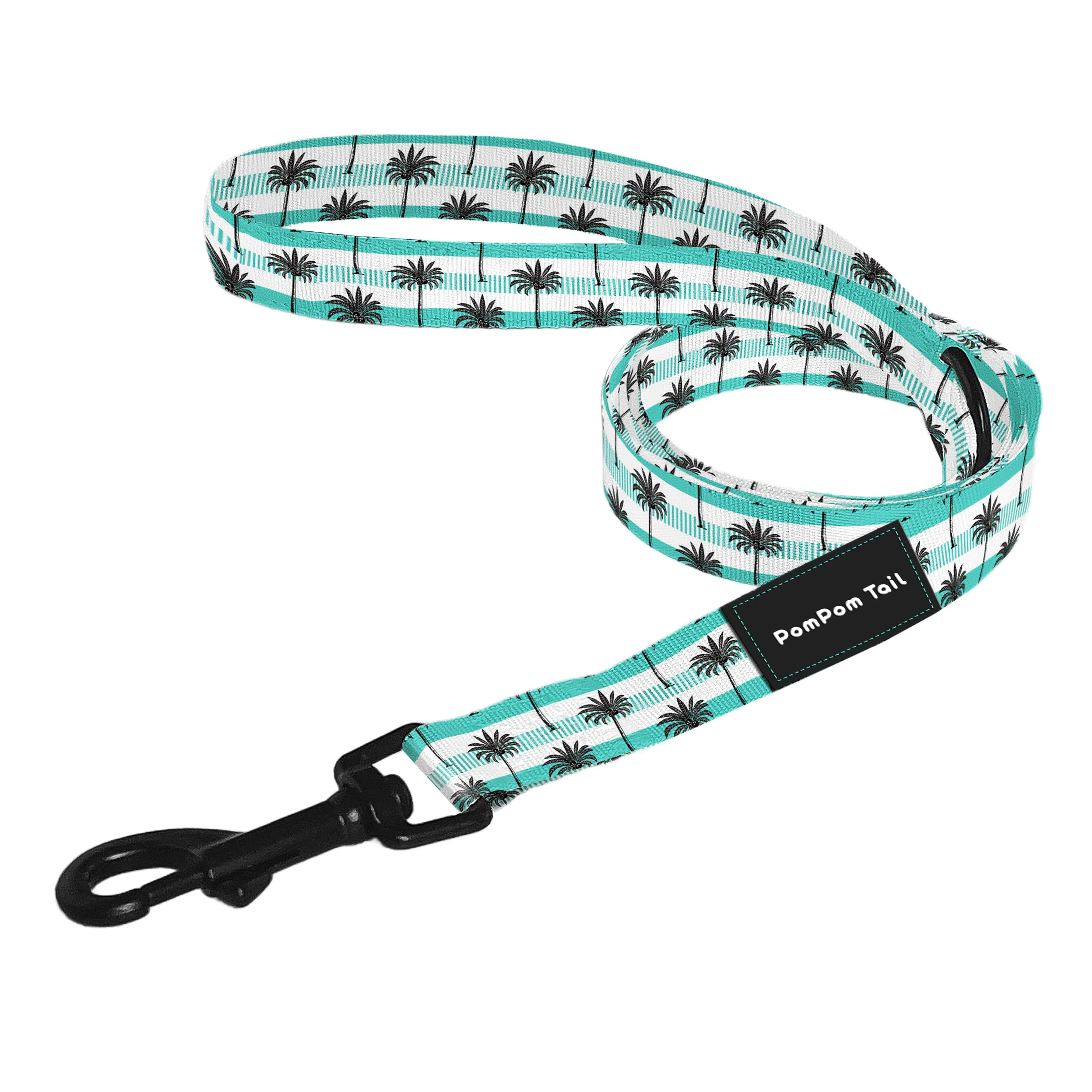 Palm Tree Design Dog Leash with Blue and White Stripe Printed