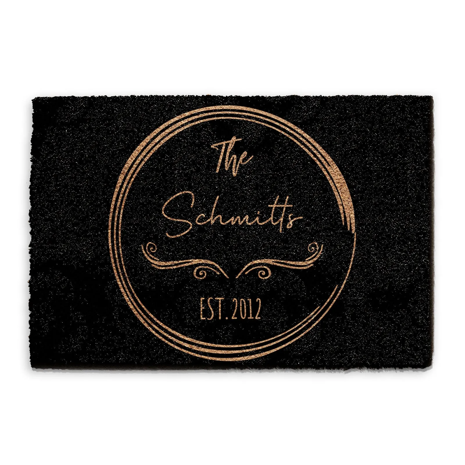 Personalised Doormat - Black Circled Family Name & Year