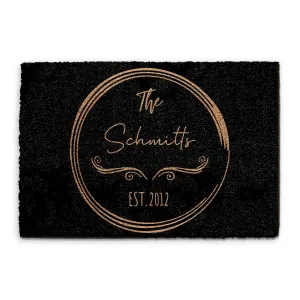 Personalised Doormat - Black Circled Family Name & Year