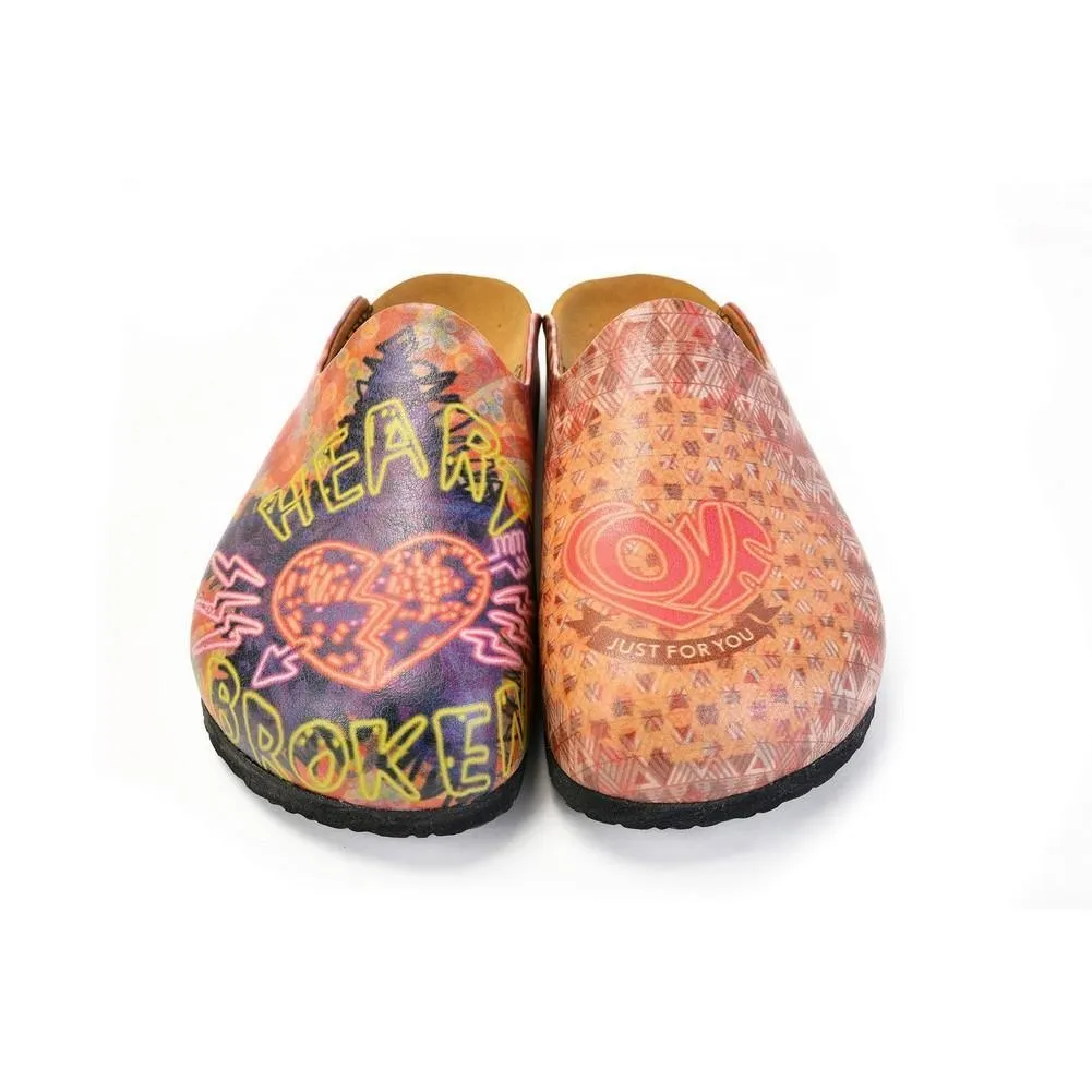 Phosphorus Heart Broken Written, Pink and Purple Love Patternerd Clogs - CAL1407