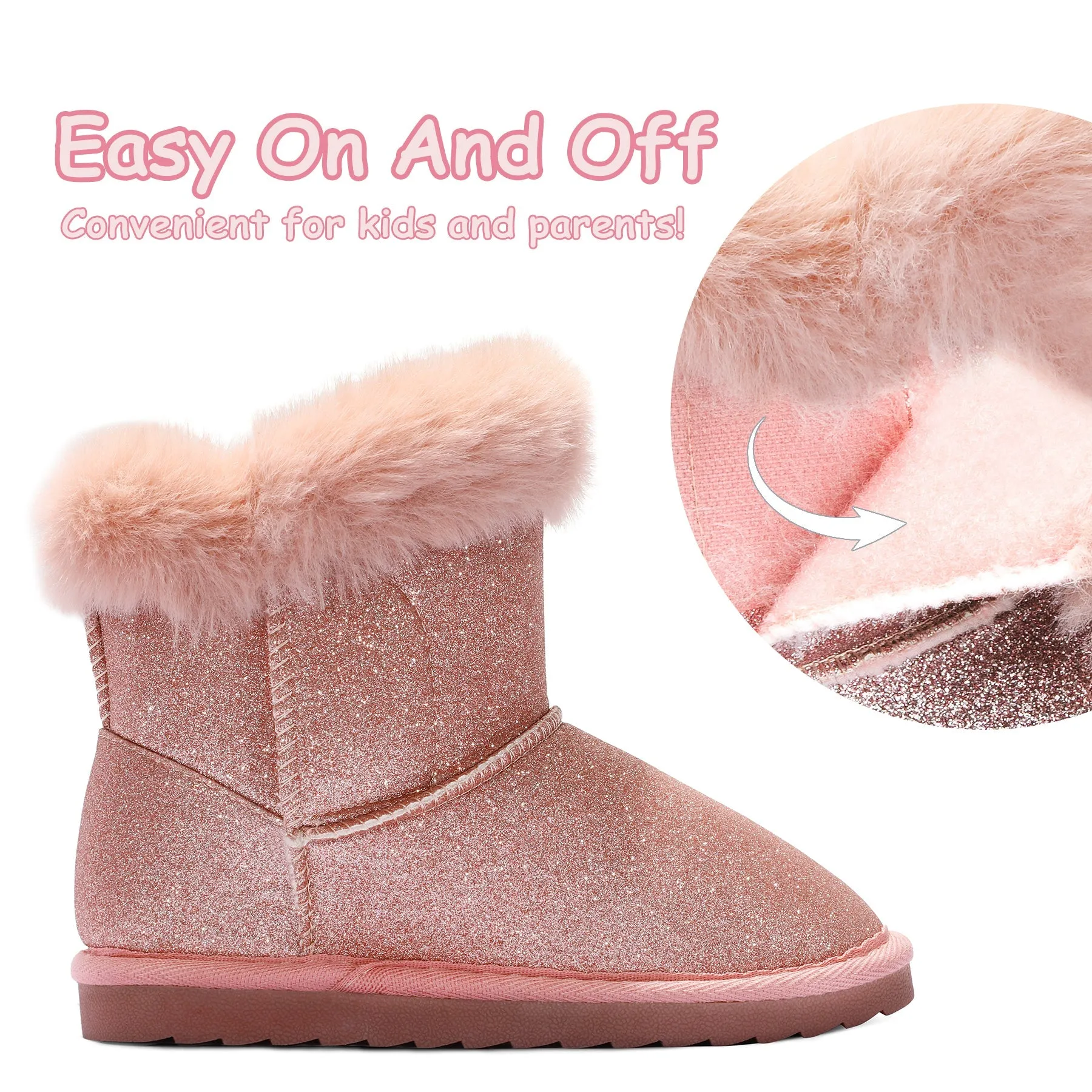 Pink/Silver Glitter Winter Warm Snow Boots