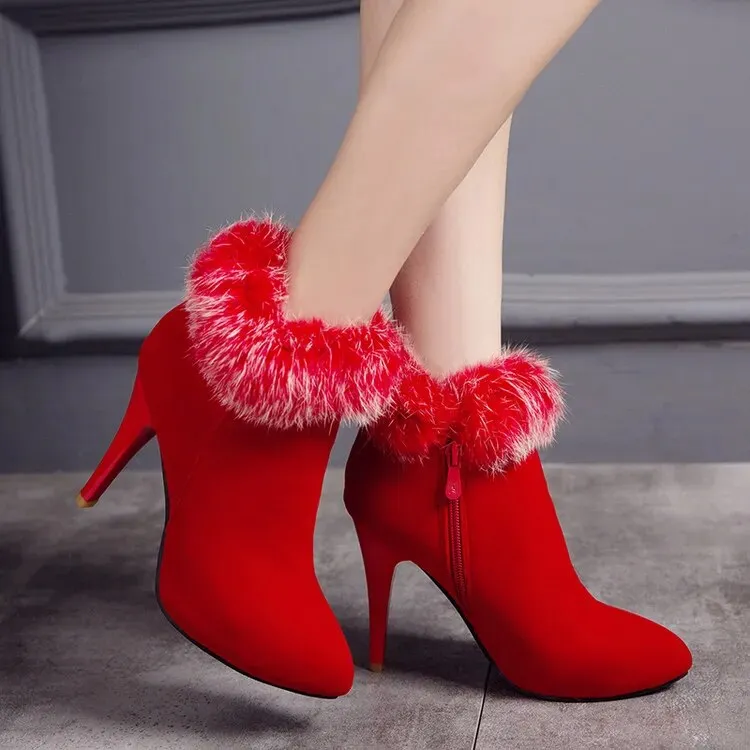 Pointed Toe Sexy Ankle Winter Snow Heeled Boots