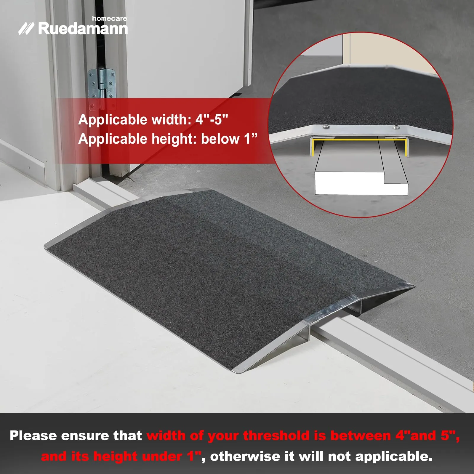 Ruedamann®   27.6" W x 1" H  Bridge Threshold Ramp with Supporting Frame Non-Slip Wheelchair Ramp