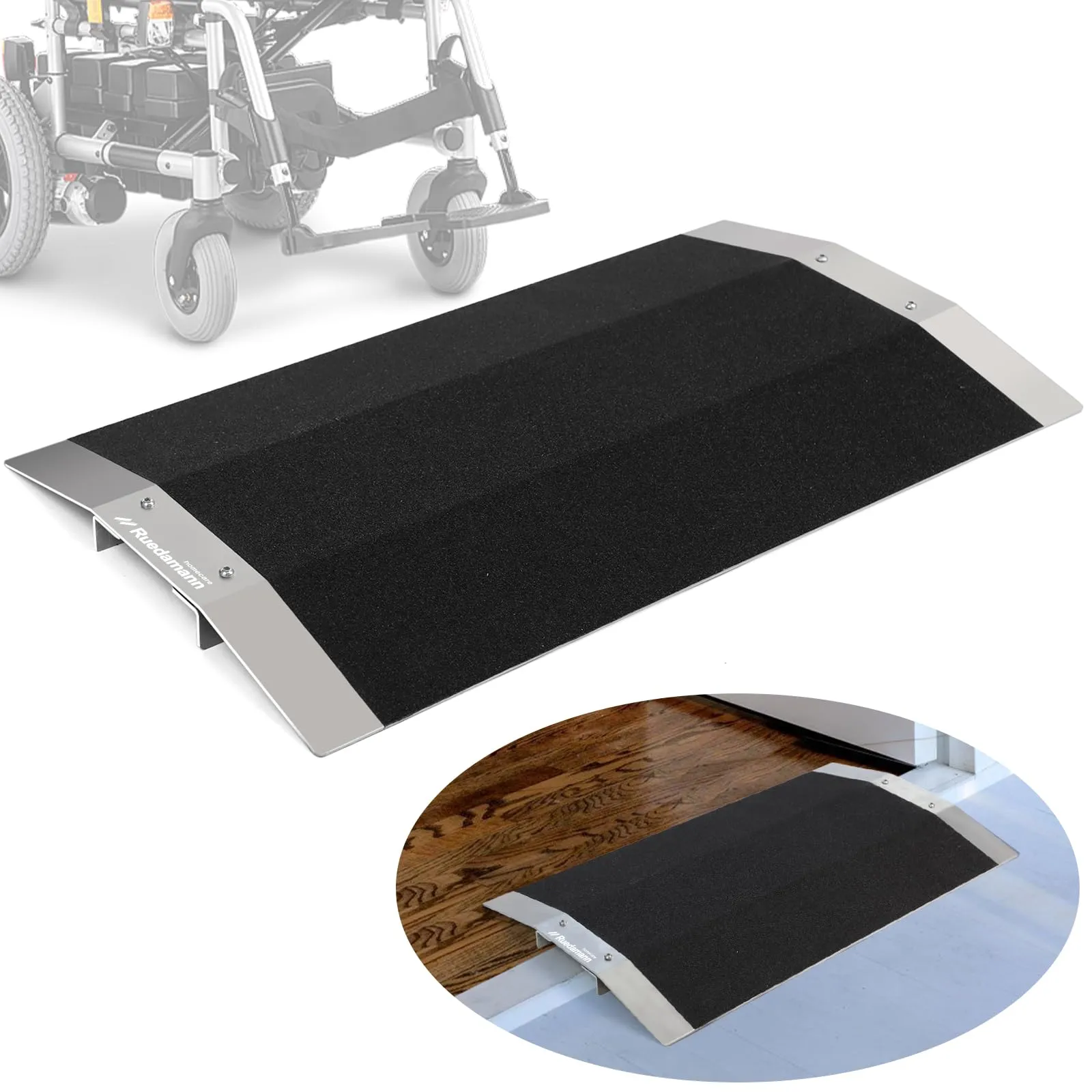 Ruedamann®   27.6" W x 1" H  Bridge Threshold Ramp with Supporting Frame Non-Slip Wheelchair Ramp