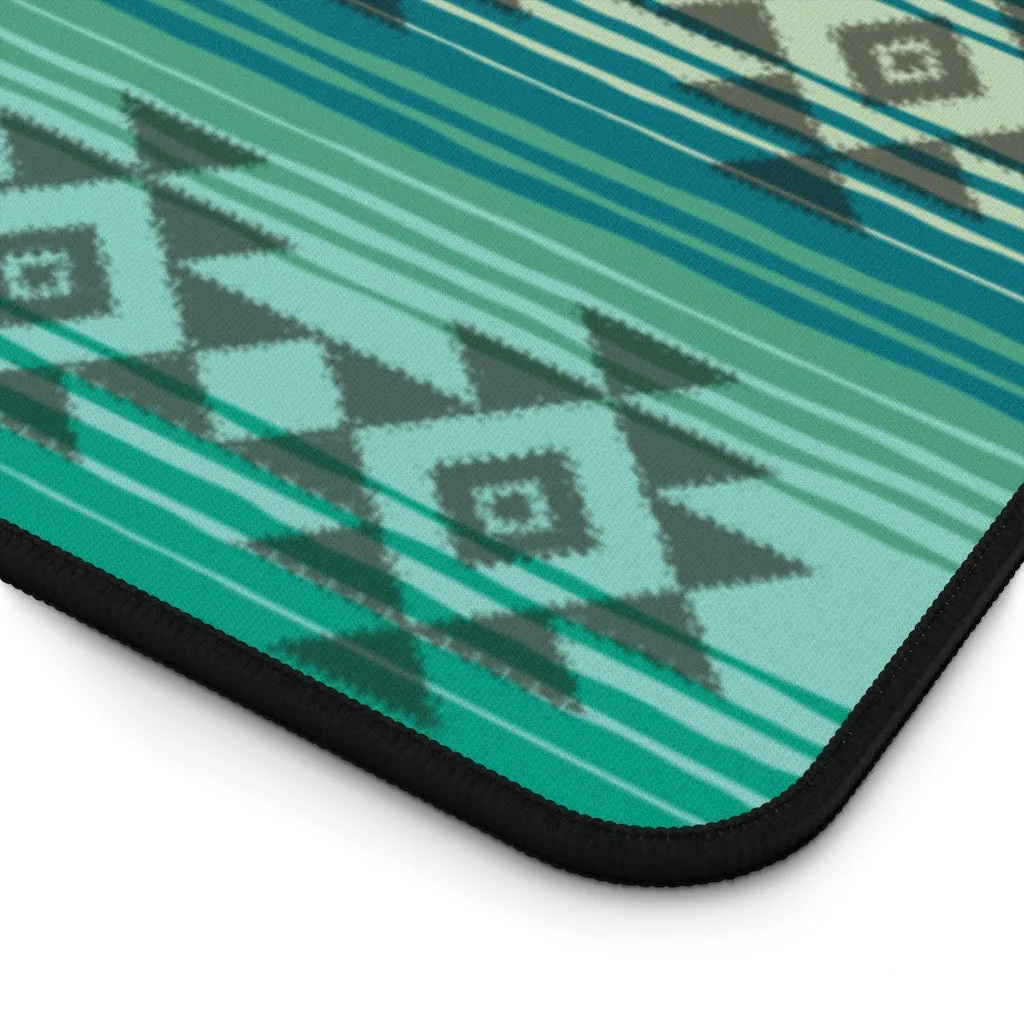 Serape Style Turquoise and Tan Desk Mat With Tribal Design Overlay Large