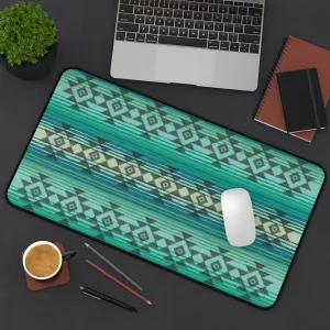 Serape Style Turquoise and Tan Desk Mat With Tribal Design Overlay Large
