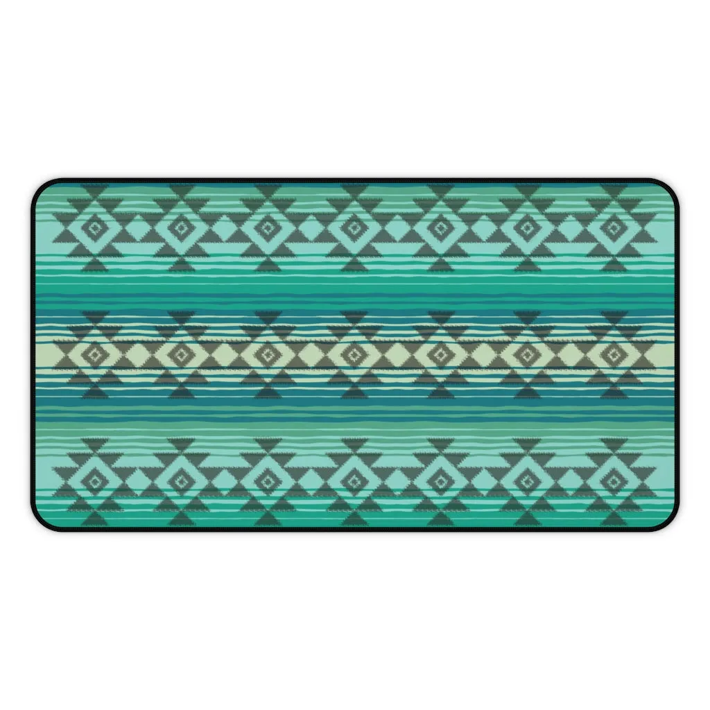 Serape Style Turquoise and Tan Desk Mat With Tribal Design Overlay Large