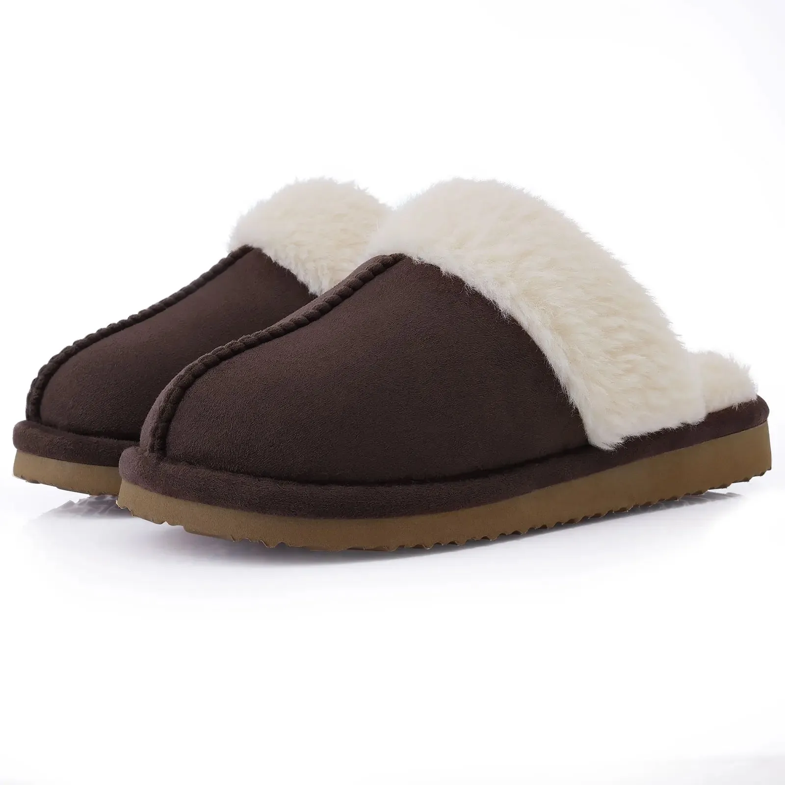 Shevalues Fuzzy House Slippers Women Winter Furry Slides Soft Fluffy Collar Lining Slippers Indoor Warm Bedroom Plush Slippers
