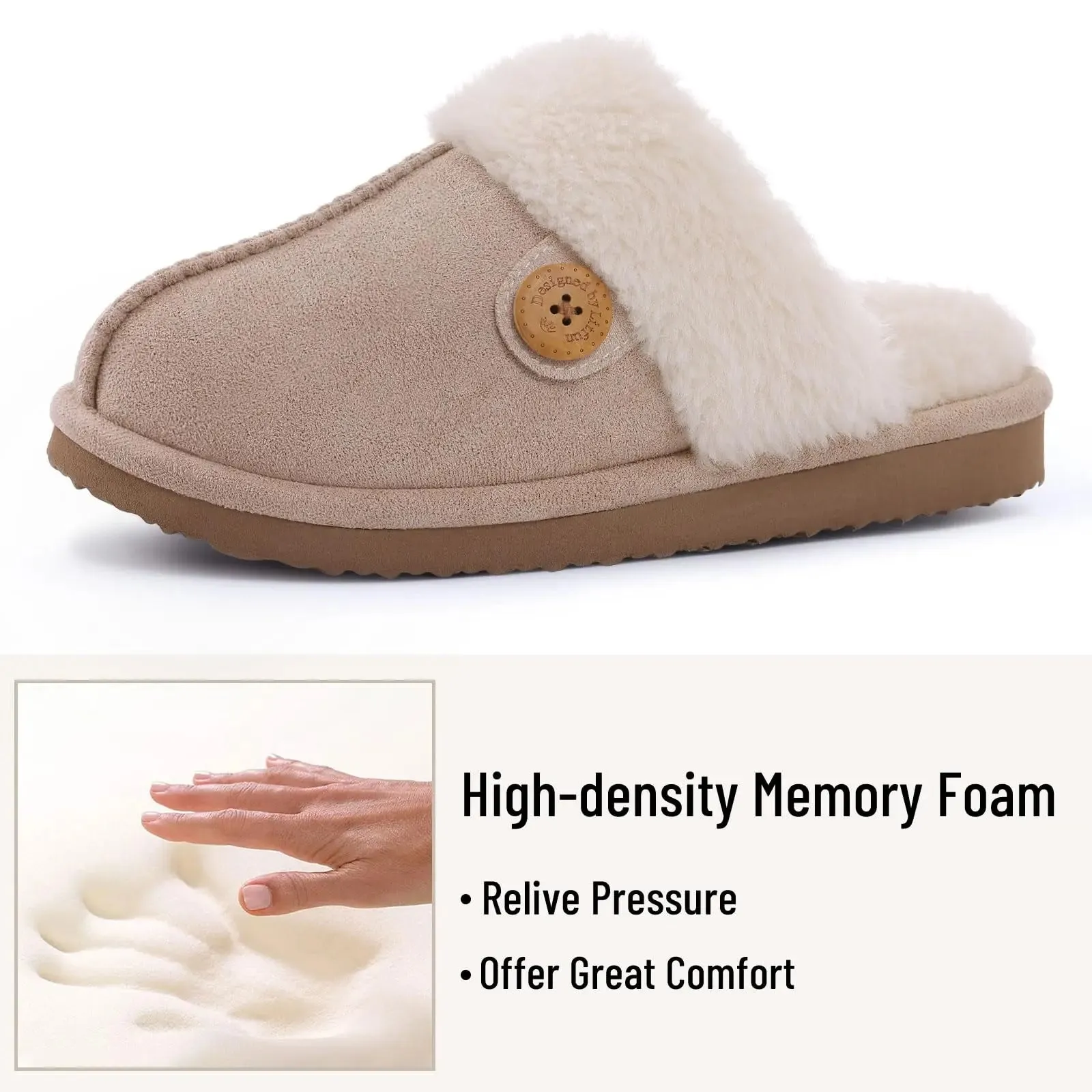 Shevalues Fuzzy House Slippers Women Winter Furry Slides Soft Fluffy Collar Lining Slippers Indoor Warm Bedroom Plush Slippers