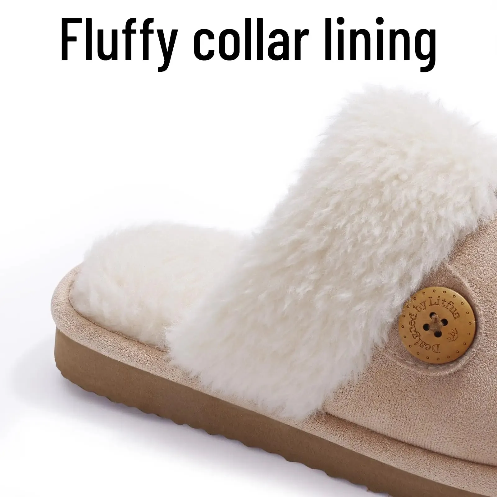 Shevalues Fuzzy House Slippers Women Winter Furry Slides Soft Fluffy Collar Lining Slippers Indoor Warm Bedroom Plush Slippers