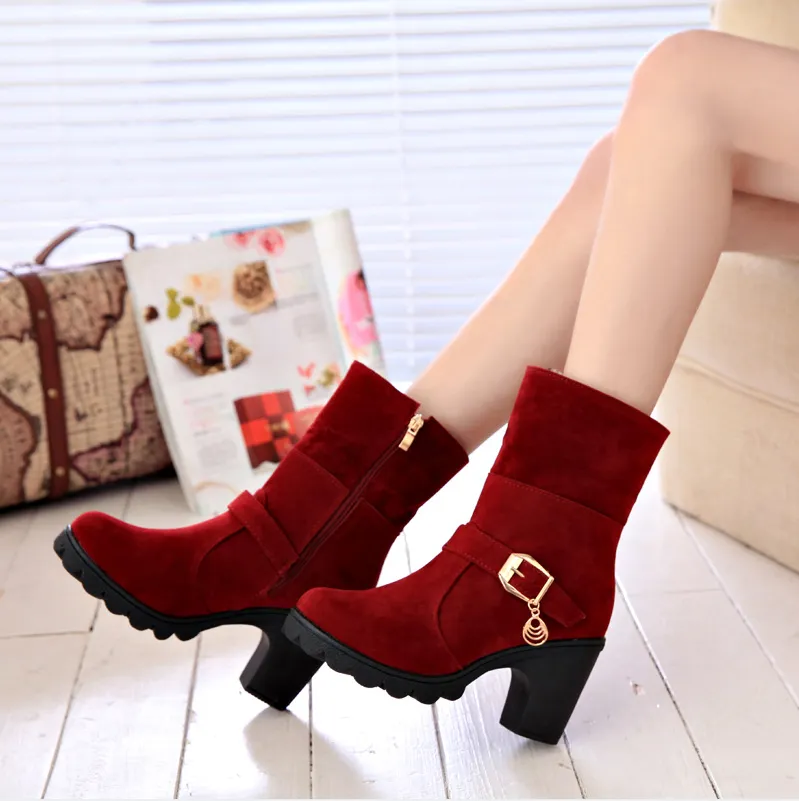 Side Zip Mid-tube Non-slip Thick Heel Snow Boots