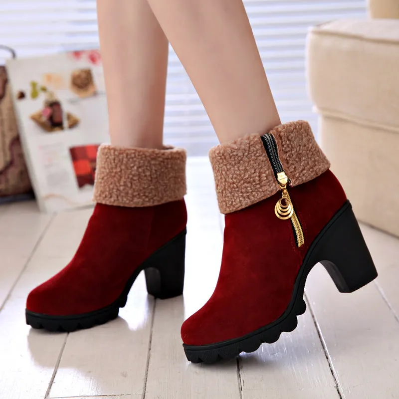 Side Zip Mid-tube Non-slip Thick Heel Snow Boots
