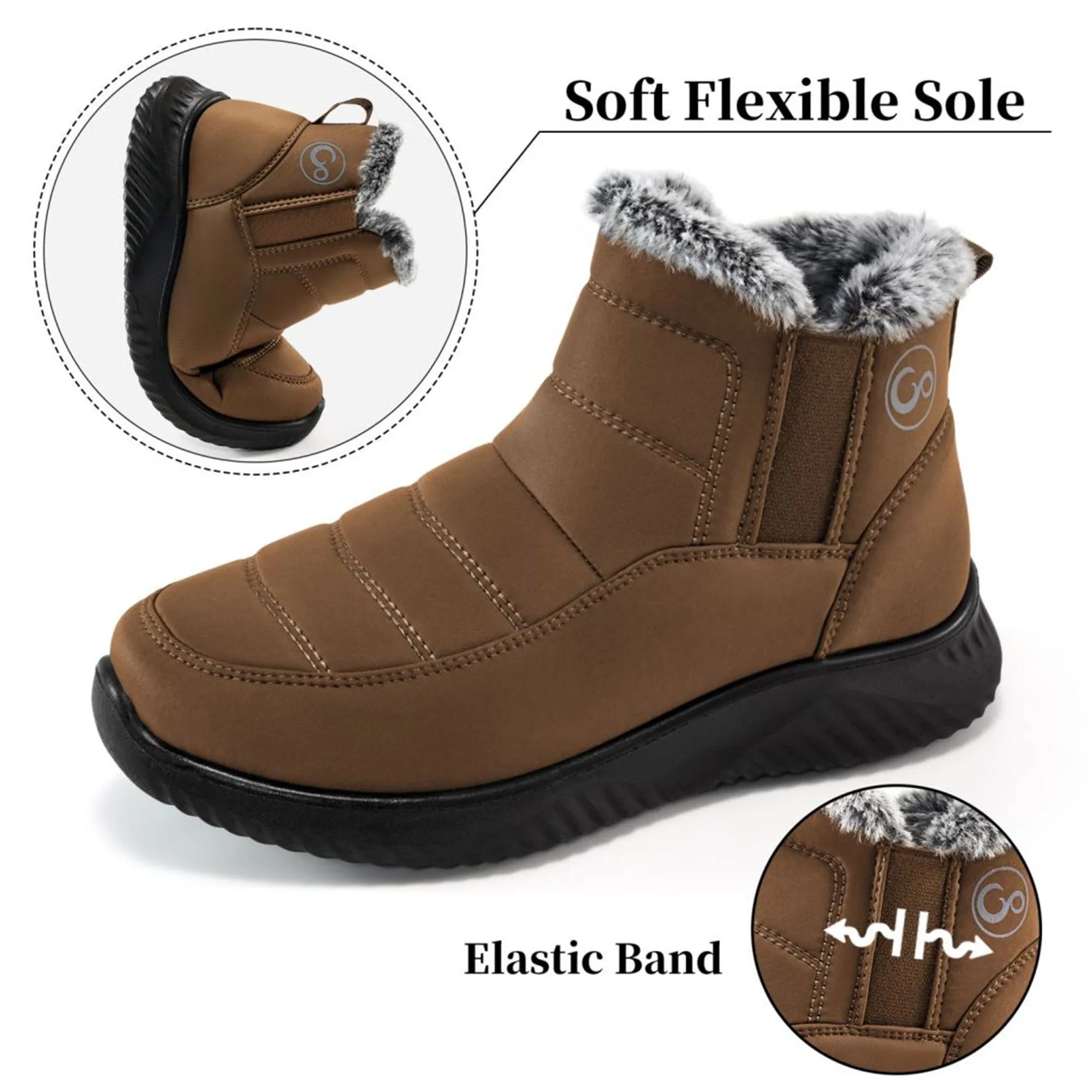 Snow Boots Womens with Warm Fuzzy Faux Fur Slip-on Woman Winter Booties Shoes