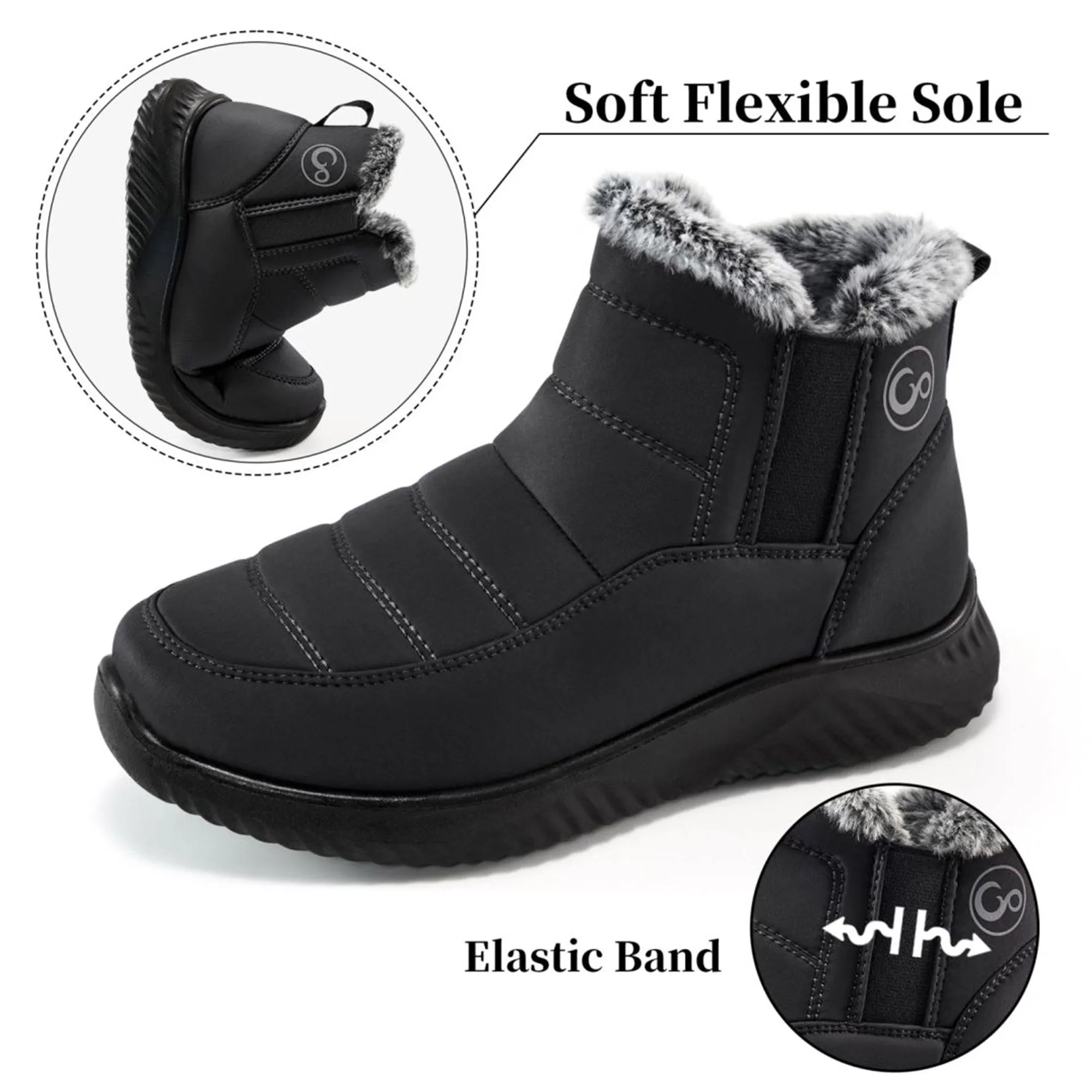 Snow Boots Womens with Warm Fuzzy Faux Fur Slip-on Woman Winter Booties Shoes