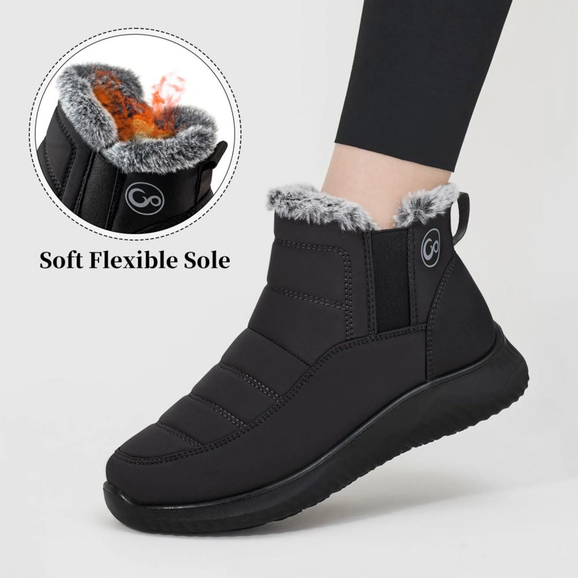 Snow Boots Womens with Warm Fuzzy Faux Fur Slip-on Woman Winter Booties Shoes
