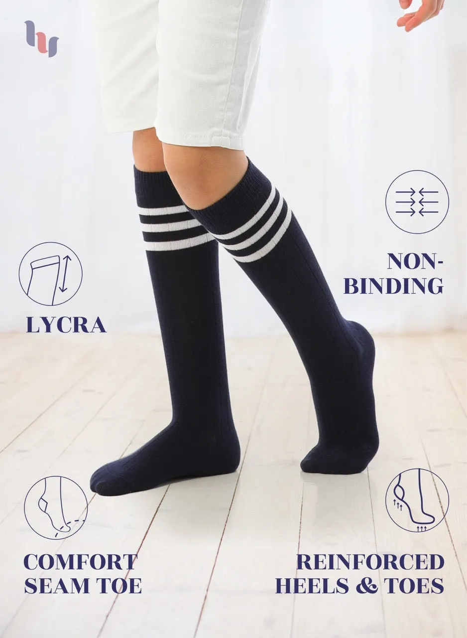 Striped Cotton Kids' Knee-High Dress Socks, 4 Pairs