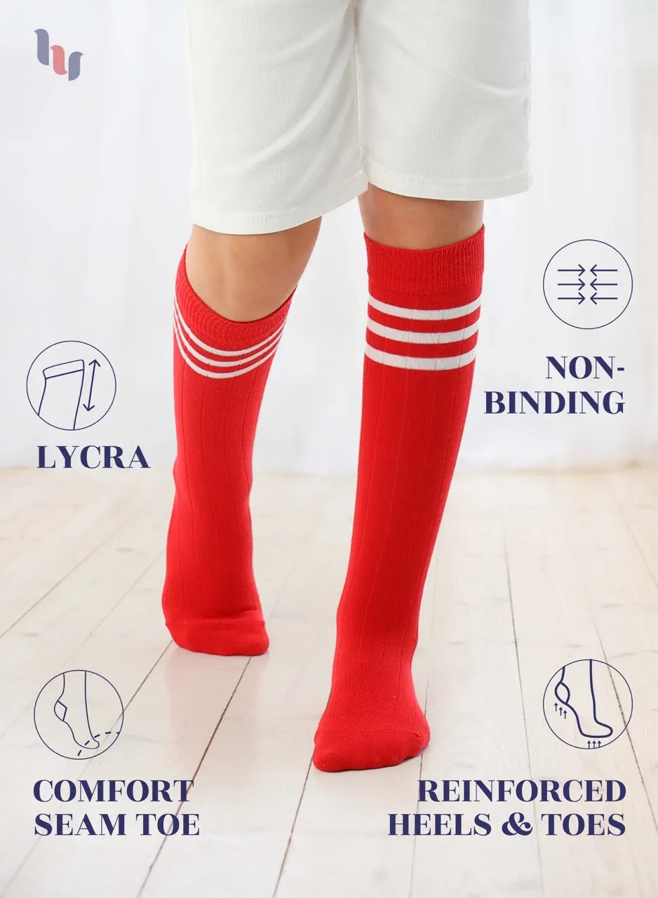 Striped Cotton Kids' Knee-High Dress Socks, 4 Pairs