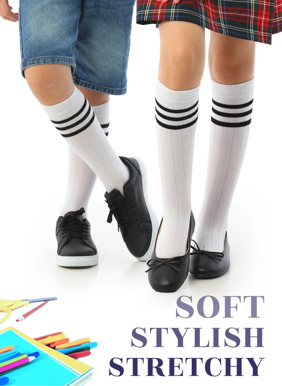 Striped Cotton Kids' Knee-High Dress Socks, 4 Pairs