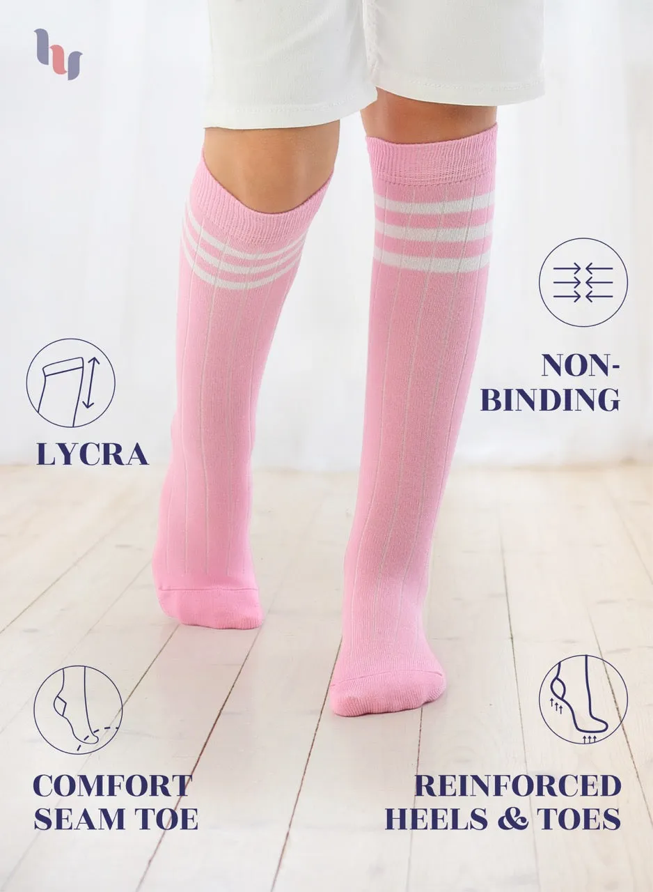 Striped Cotton Kids' Knee-High Dress Socks, 4 Pairs
