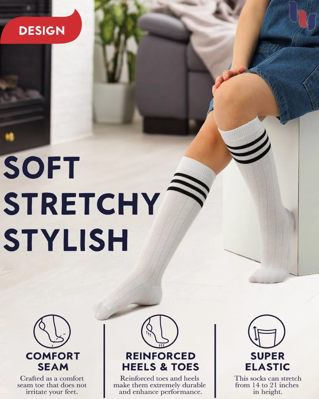 Striped Cotton Kids' Knee-High Dress Socks, 4 Pairs