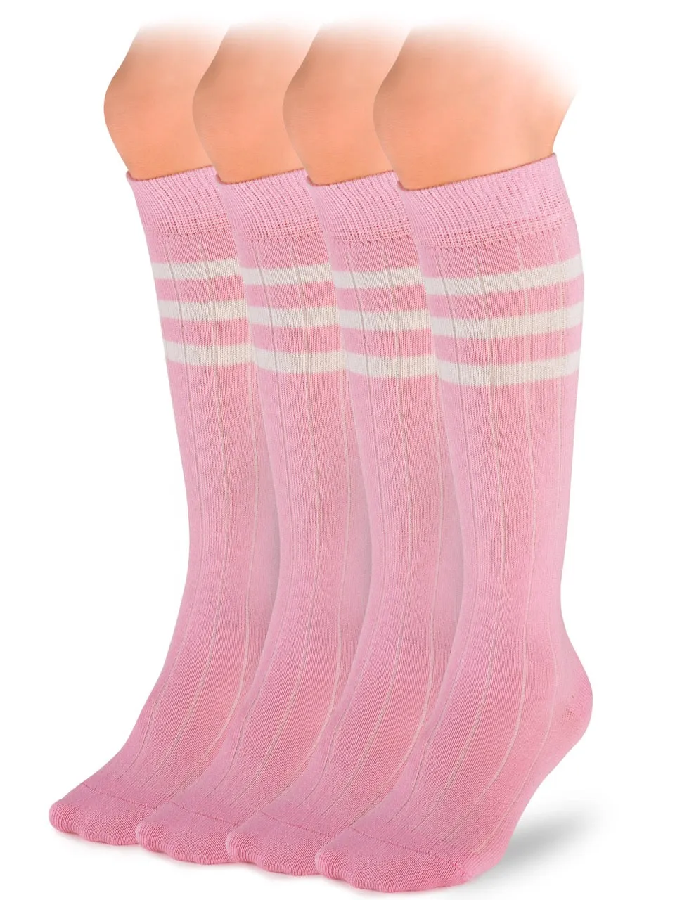 Striped Cotton Kids' Knee-High Dress Socks, 4 Pairs