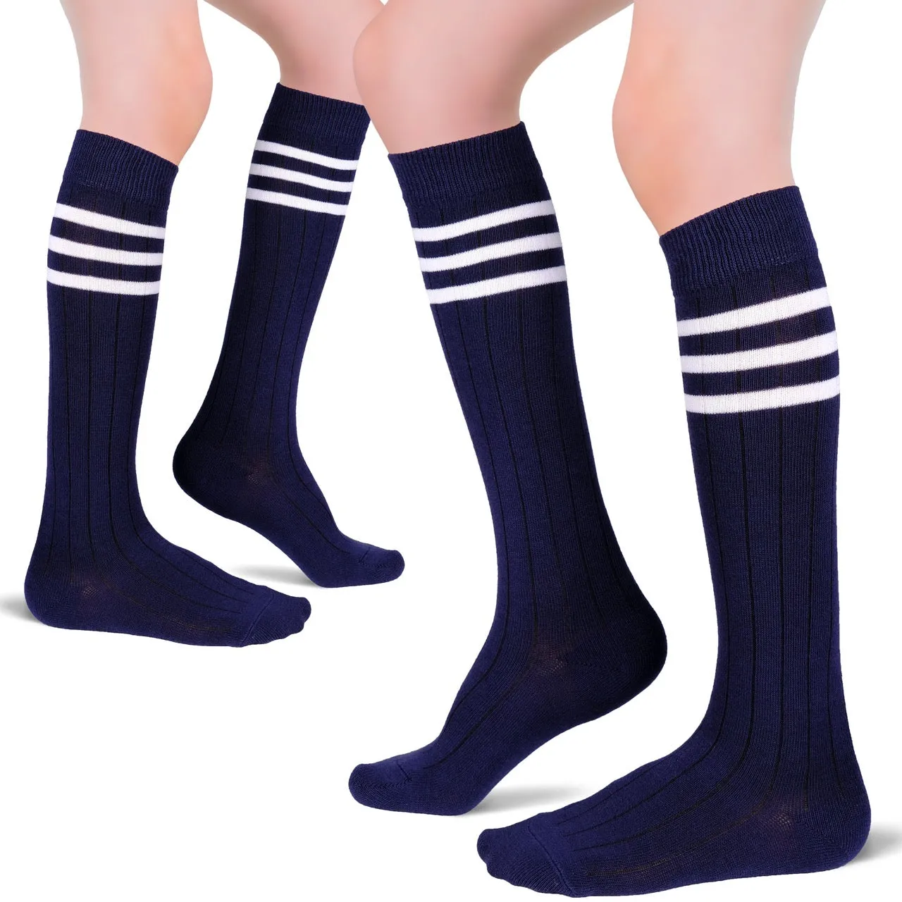Striped Cotton Kids' Knee-High Dress Socks, 4 Pairs