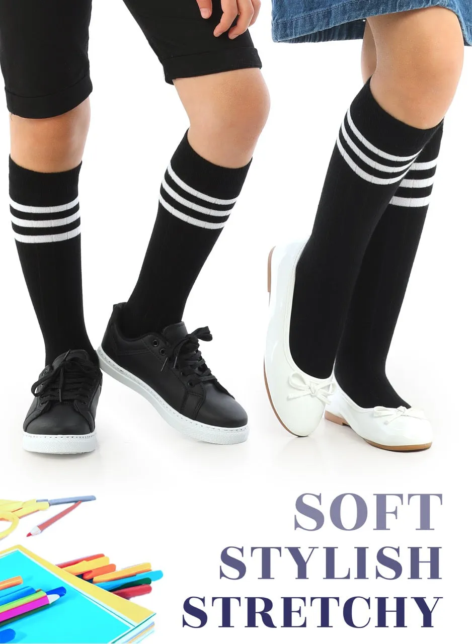 Striped Cotton Kids' Knee-High Dress Socks, 4 Pairs