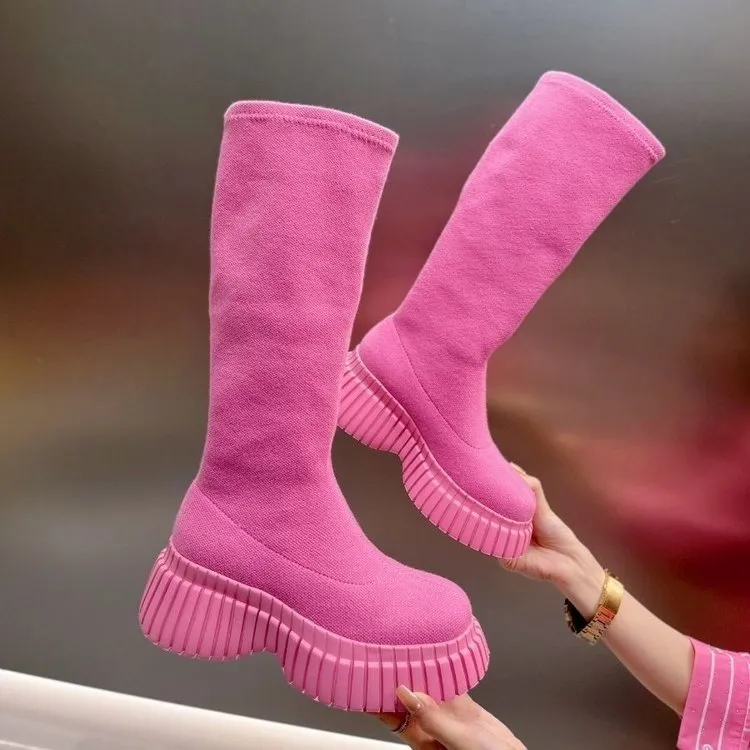 Thick Sole Fly-woven Boots