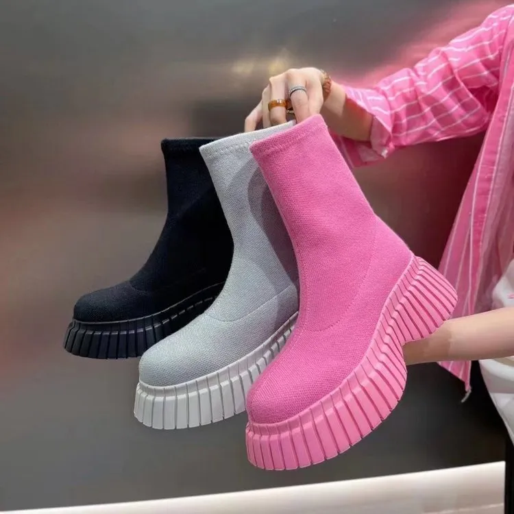 Thick Sole Fly-woven Boots