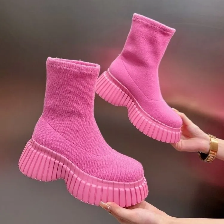 Thick Sole Fly-woven Boots