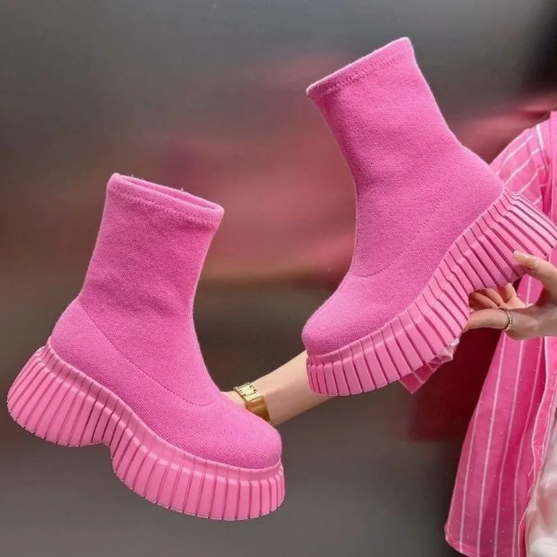 Thick Sole Fly-woven Boots