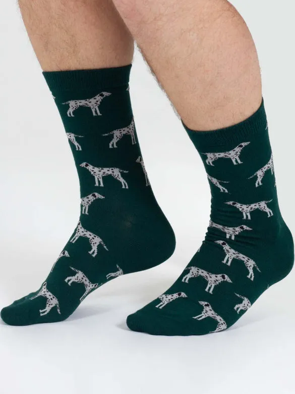 Thought Doggy Bamboo Crew Socks Green/Dalmatian 7-11