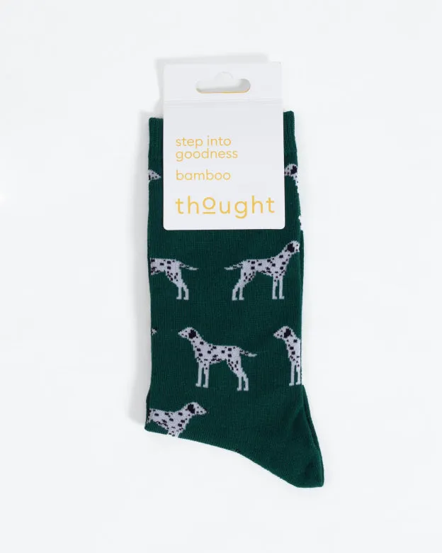 Thought Doggy Bamboo Crew Socks Green/Dalmatian 7-11