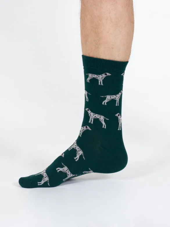 Thought Doggy Bamboo Crew Socks Green/Dalmatian 7-11