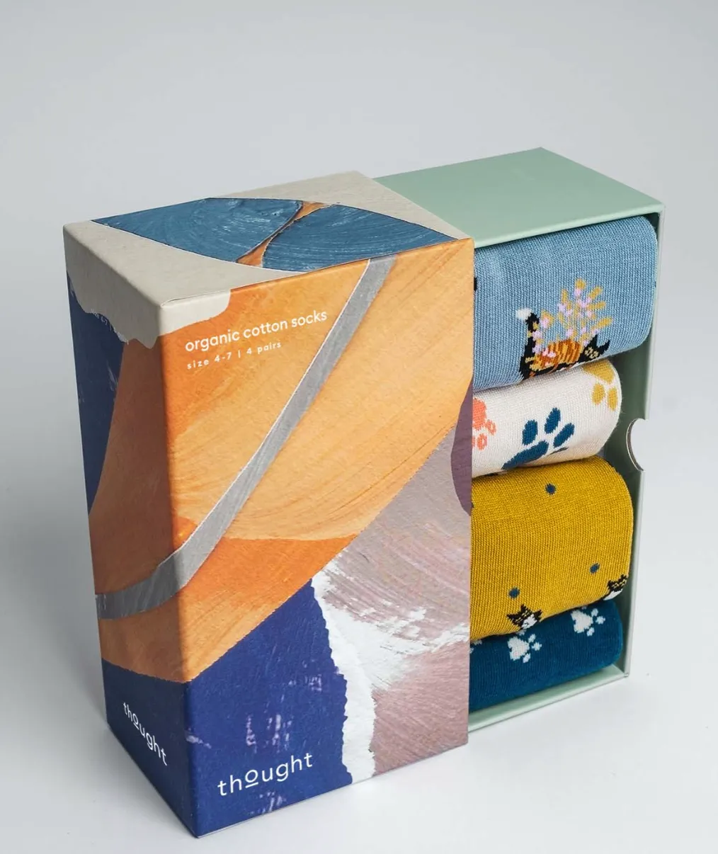 Thought Sasha Cat Organic Cotton 4 Pack Sock Box