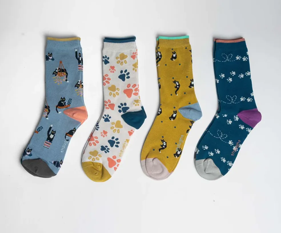 Thought Sasha Cat Organic Cotton 4 Pack Sock Box